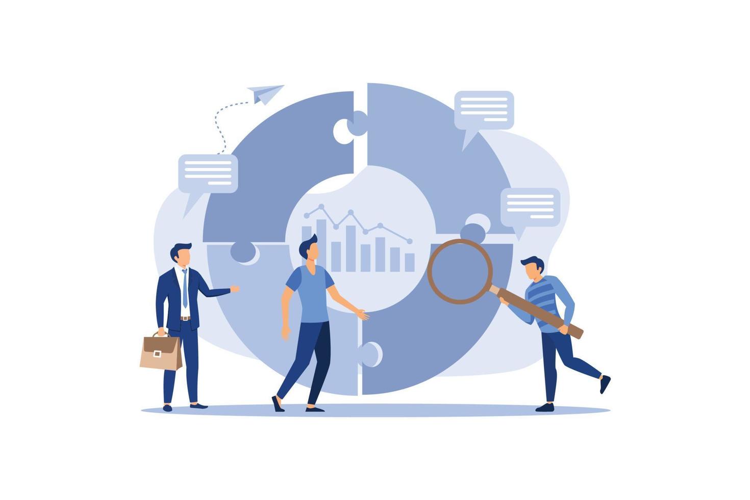 Business teamwork with pieces of puzzle in office. Connecting with puzzle elements vector flat modern design illustration