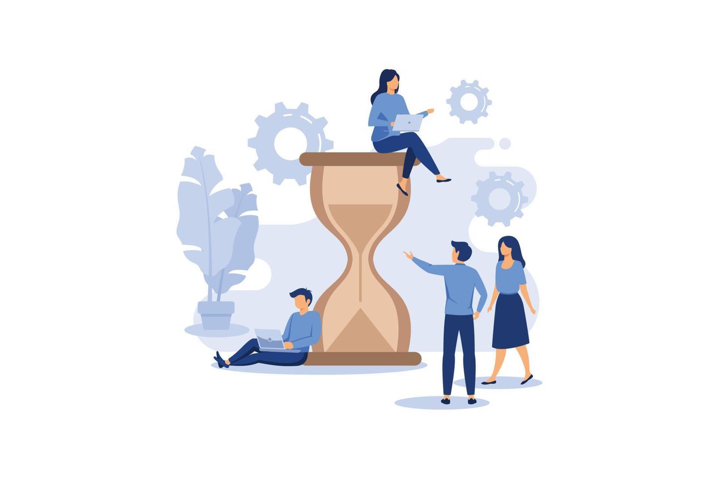 hourglass on white background, time management concept, quick response flat vector illustration