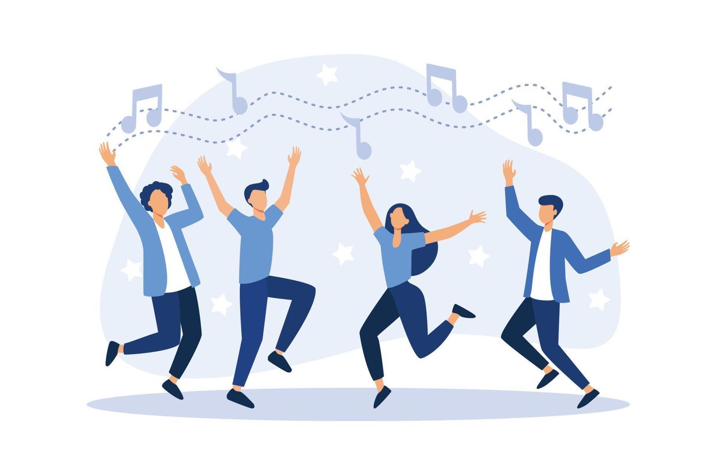 group of people dancing and having fun to the music vector flat modern design illustration