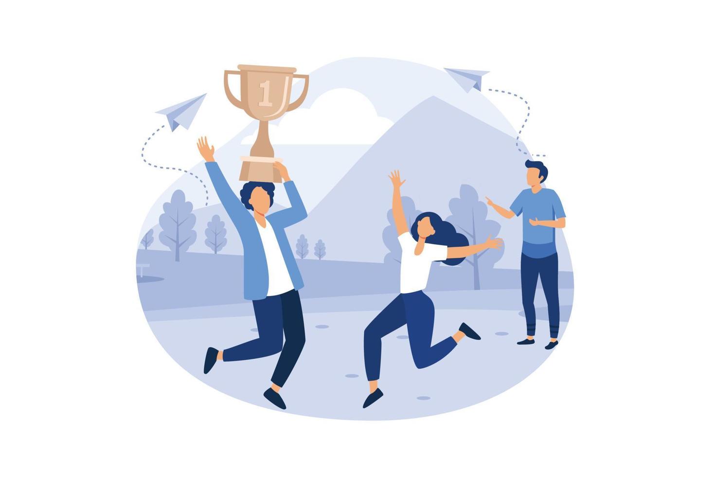 vector illustration. people stand on the podium first, second and third place. best score winner prize