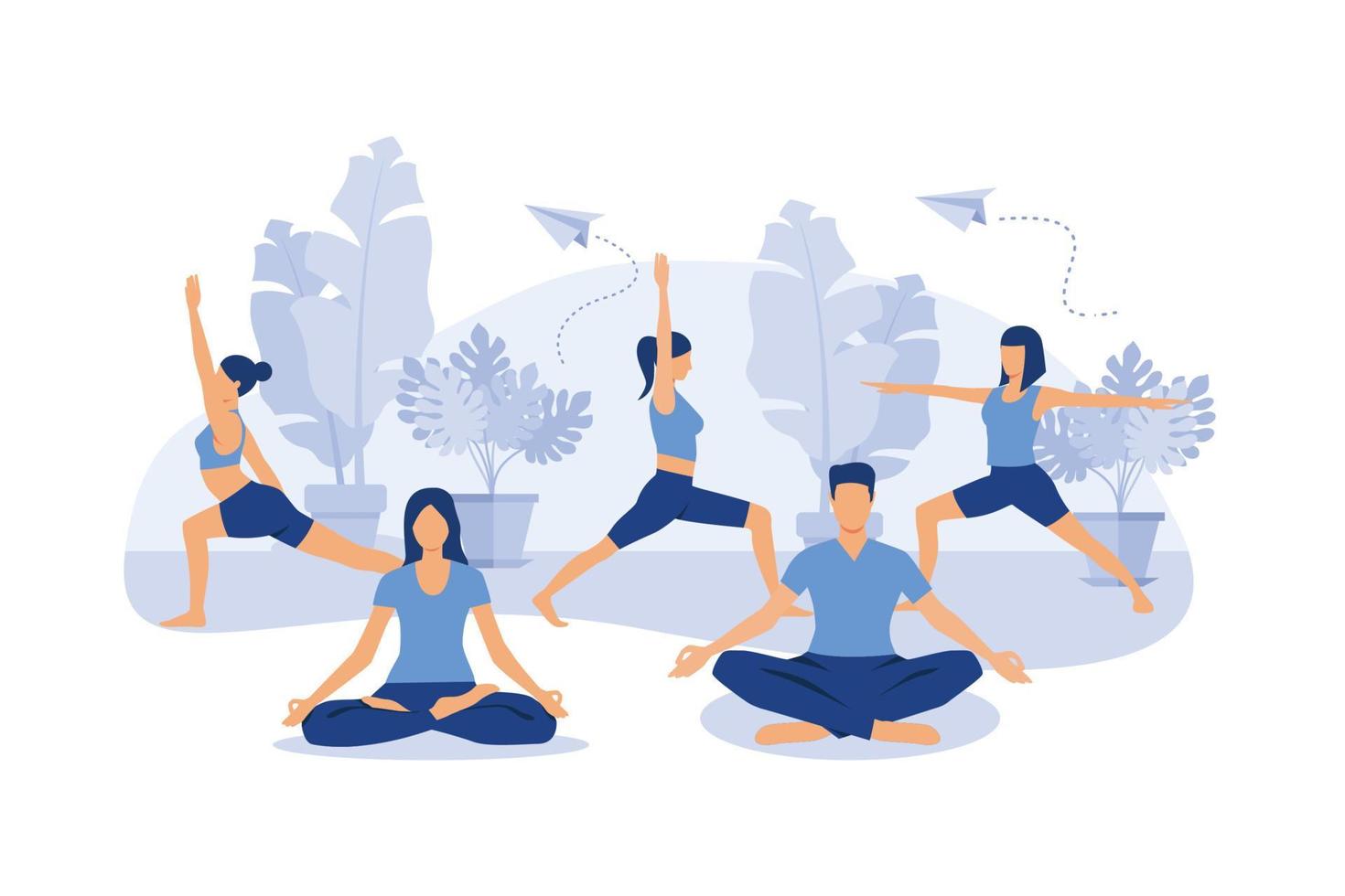 concept of meditation during working hours, break, health benefits of the body, mind and emotions, thought process flat design modern illustration vector