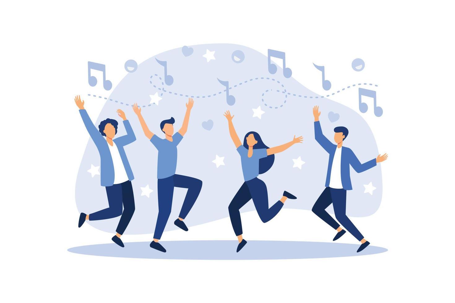 grupo de personas bailando y divirtiéndose con la música vector plano ilustración de diseño moderno