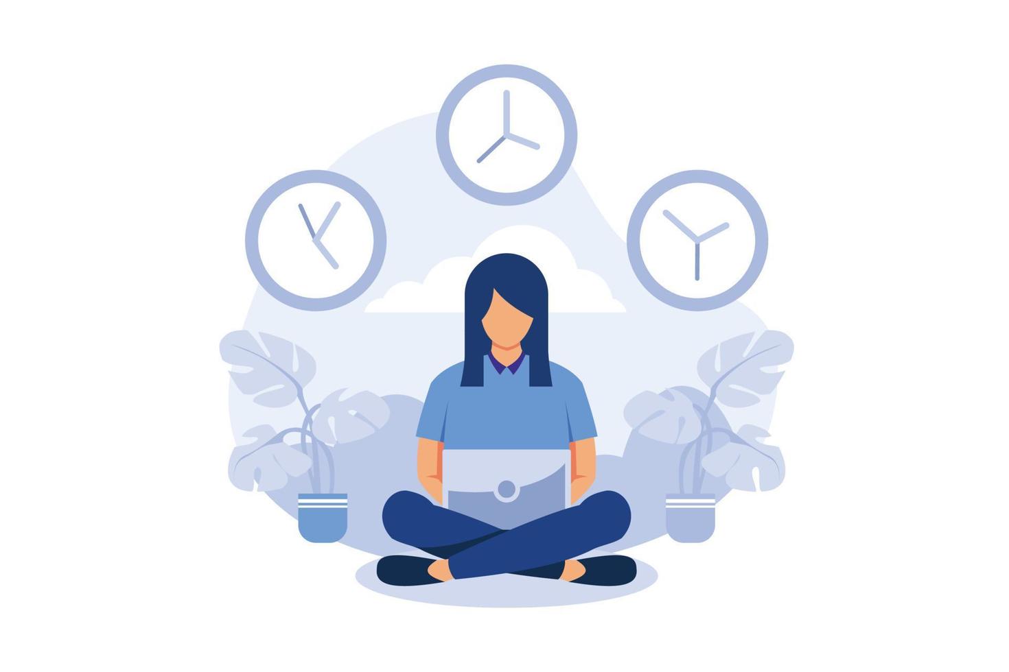 meditation during working hours, break, health benefits of the body, mind and emotions flat design modern illustration vector