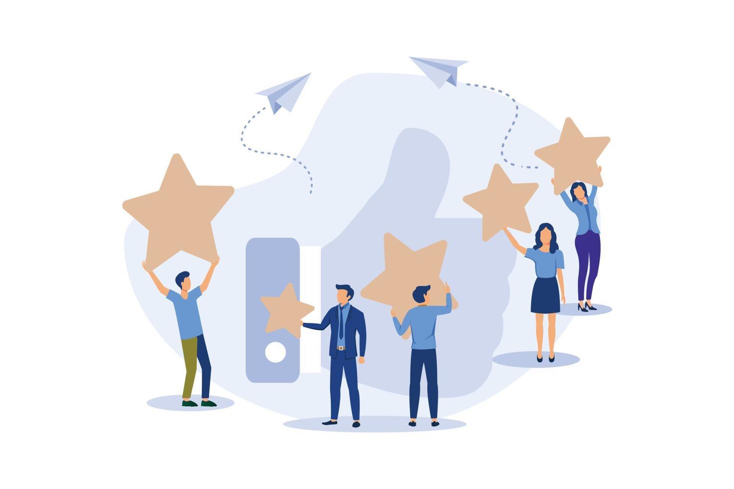 illustration of a vote, measurement of customer satisfaction and star rating, satisfactory rating, hand shows a class sign vector, flat design modern illustration vector