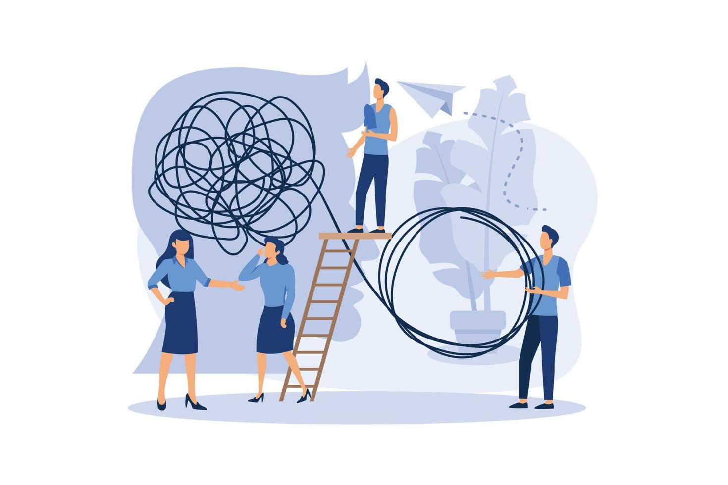 tangle tangled and unraveled. abstract metaphor, business problem solving concept flat modern design illustration vector