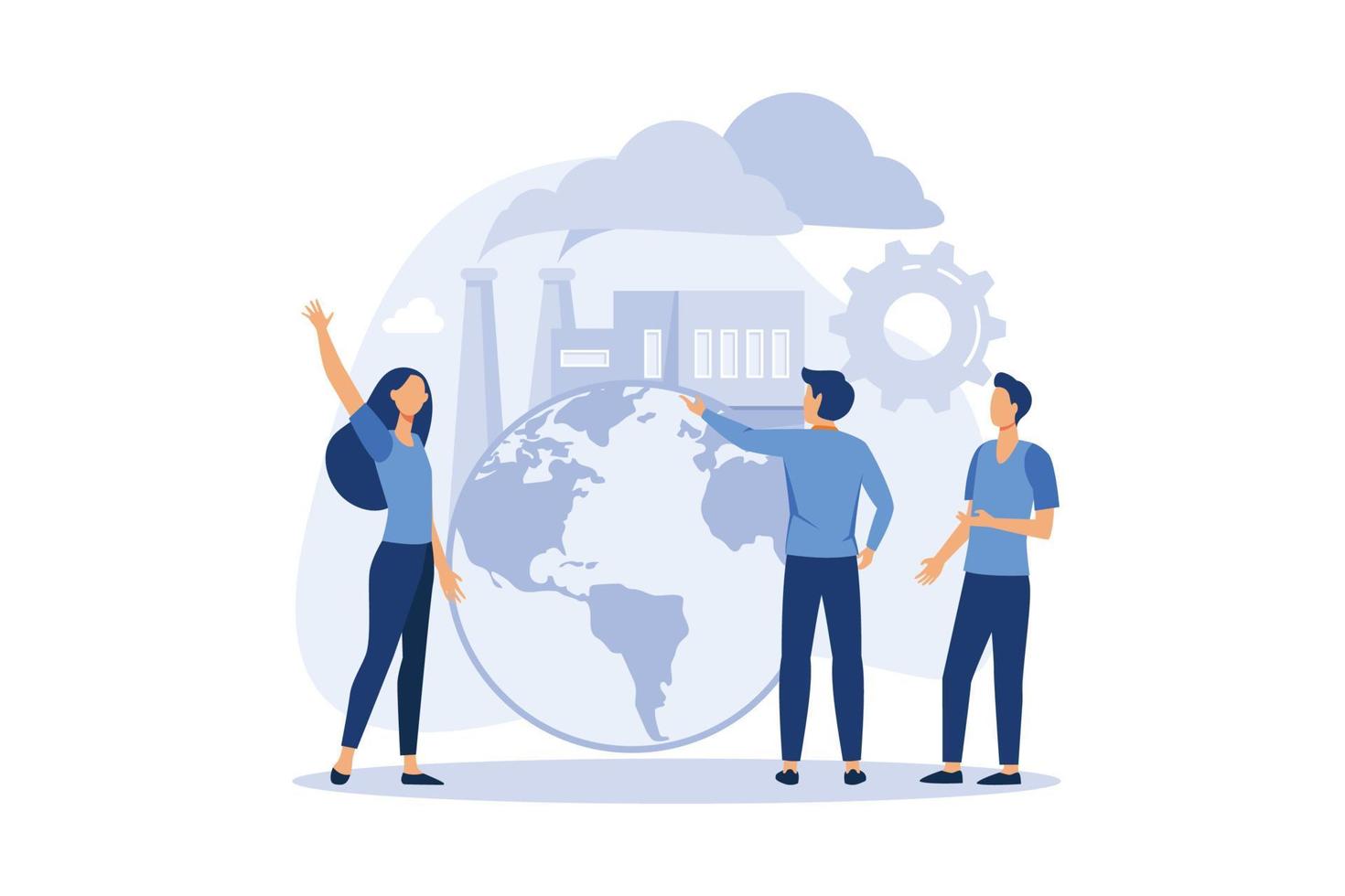 pollution of the planet, emission of harmful substances into the environment, working factories, the concept of Earth Day, flat design modern illustration vector