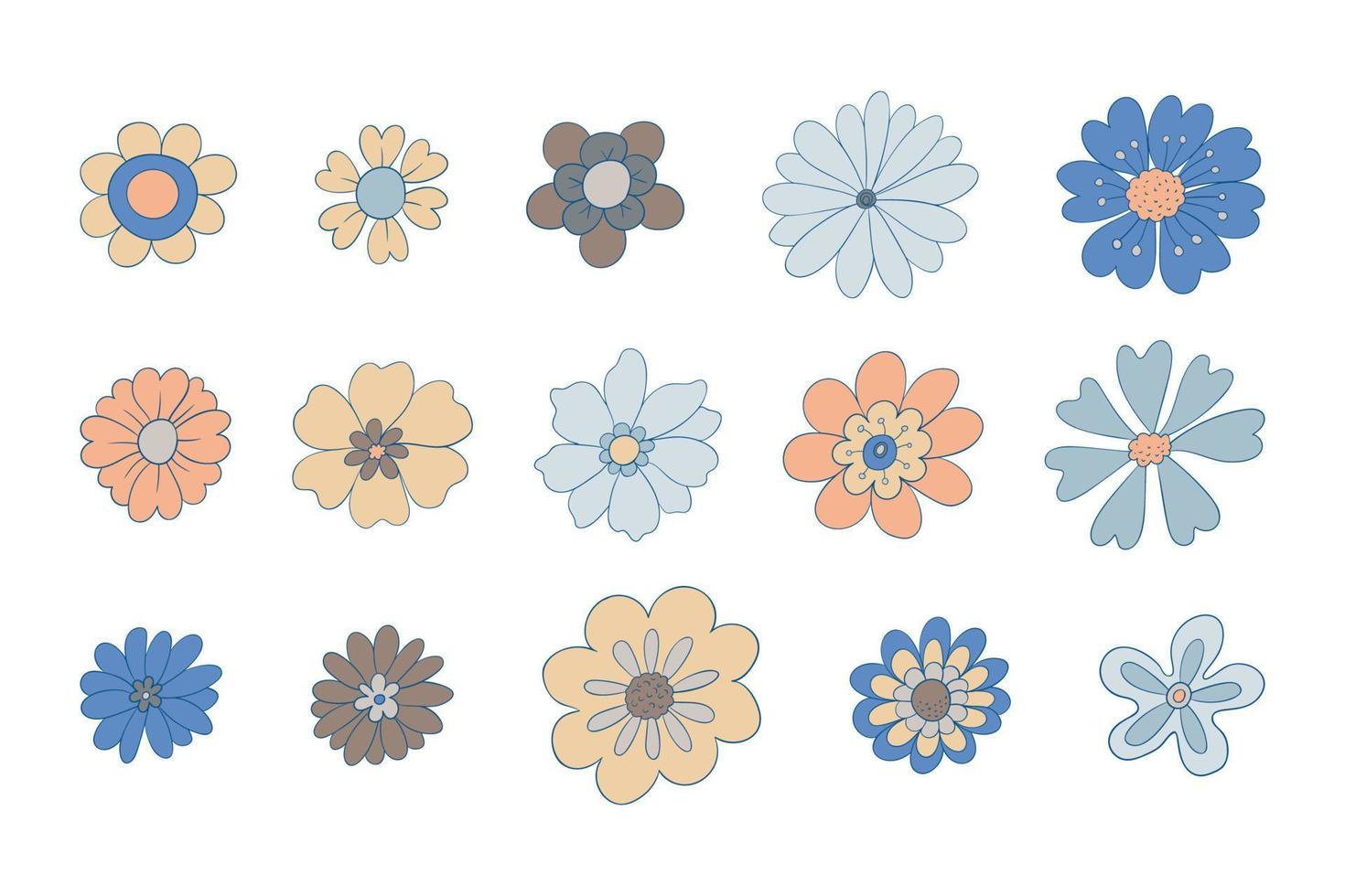 flores retro dibujadas a mano vector