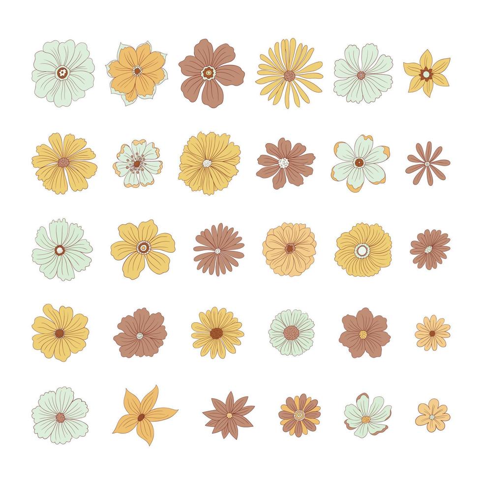 flores retro dibujadas a mano vector