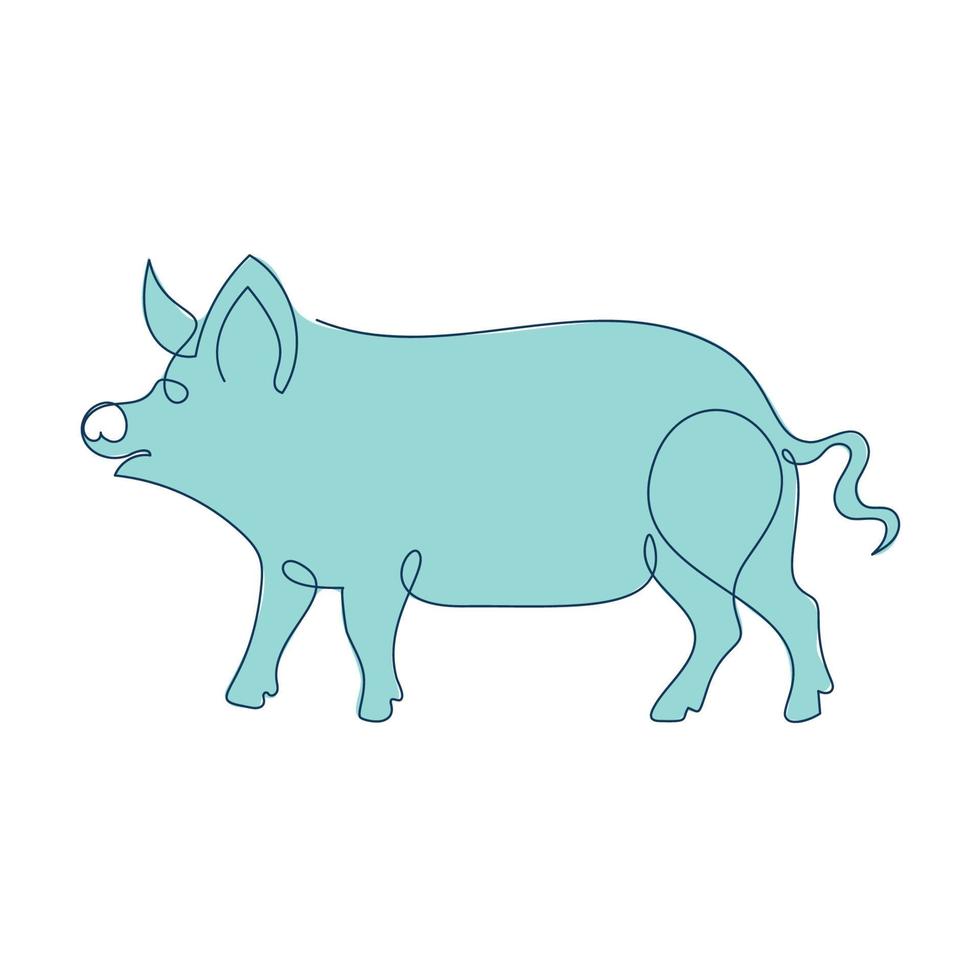 Pig hand drawn one line animal logo design vector