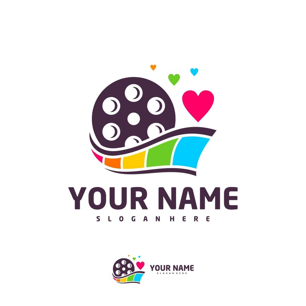 Cinema Love logo vector template, Creative Film Strip Cinema logo design concepts