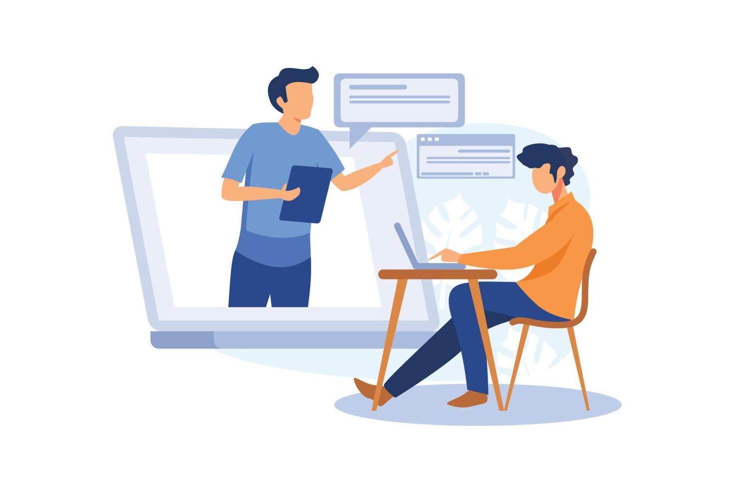 Online communication, negotiations via Internet connection, study and work from home office, online with the whole world vector illustration concept.
