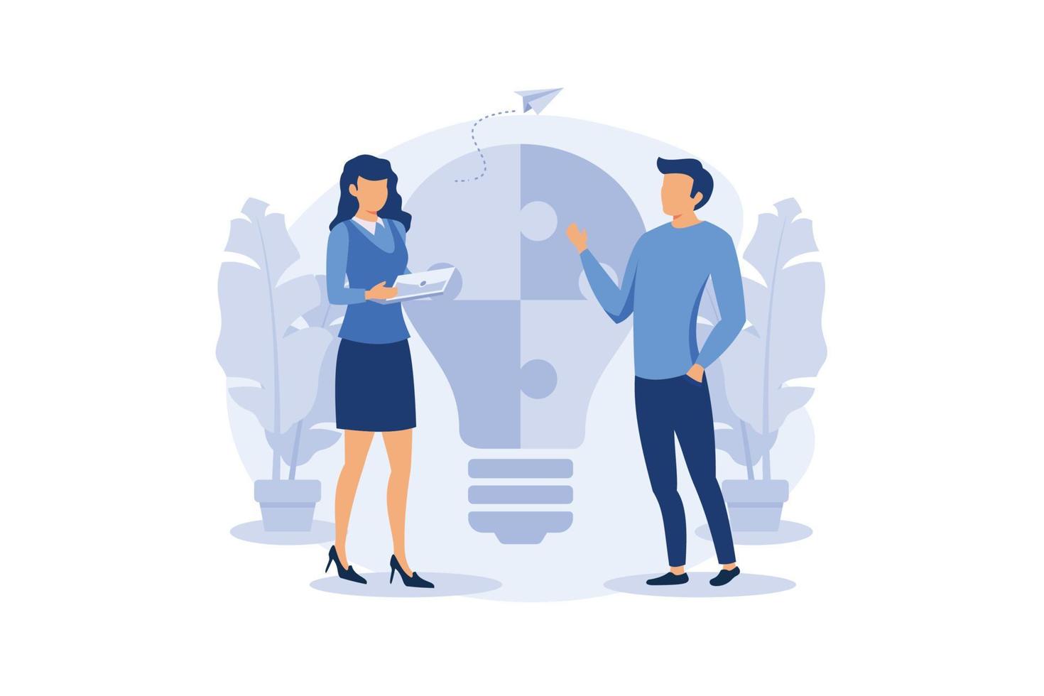 people with lightbulb puzzle, business concept. Team metaphor. people connecting puzzles vector. flat design modern illustration vector