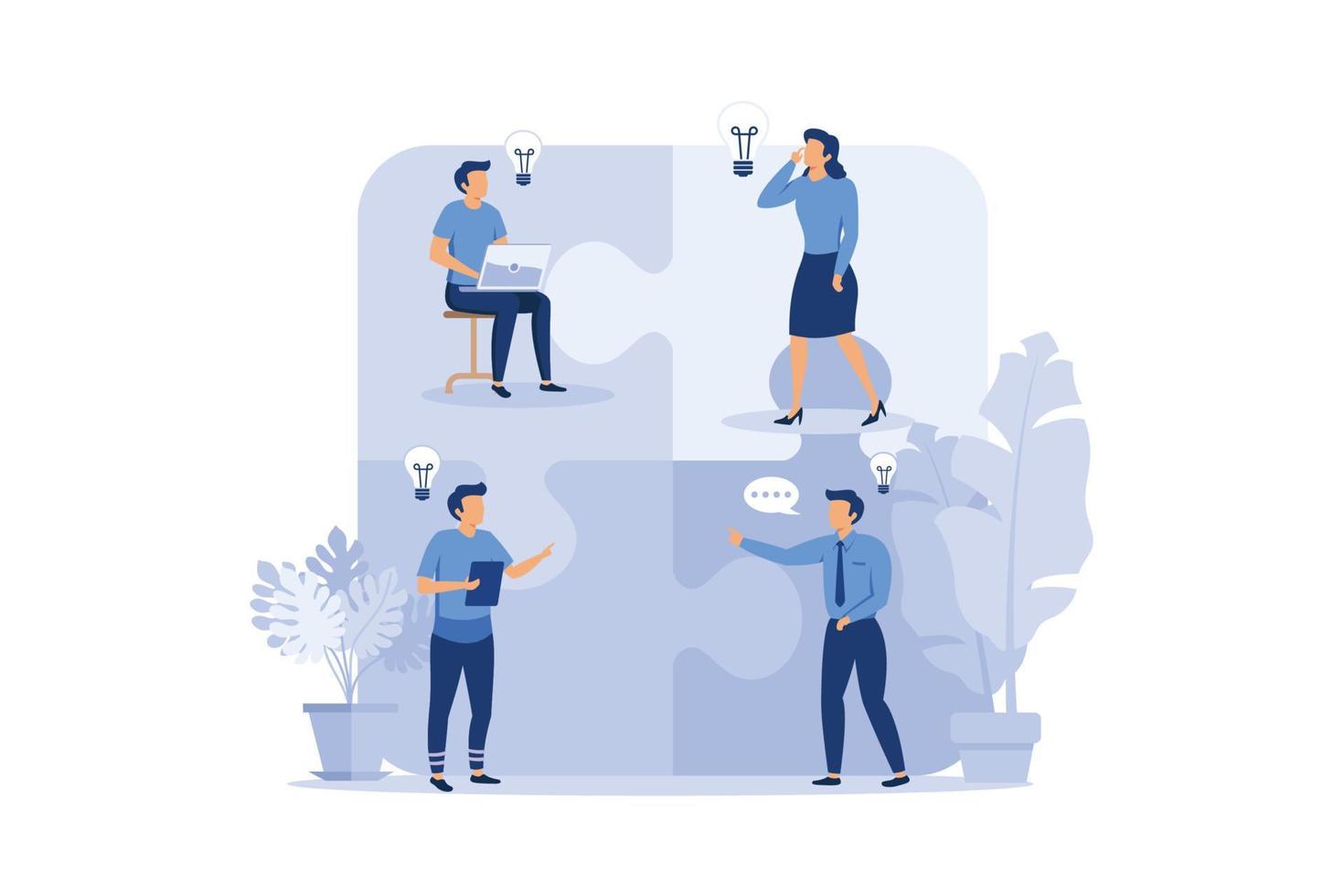 Team metaphor. people connecting puzzle elements. Vector illustration flat design style. Symbol of teamwork, cooperation, partnership. flat design modern illustration