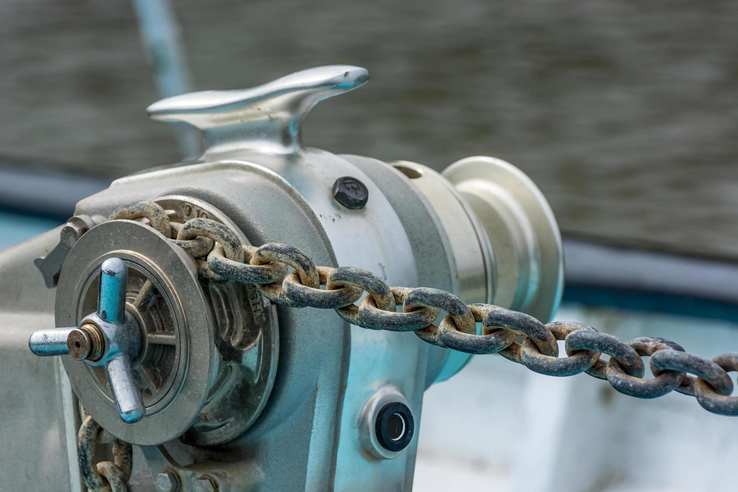 BUDE, CORNWALL, UK, 2013-winch on a boat moored on the Canal photo