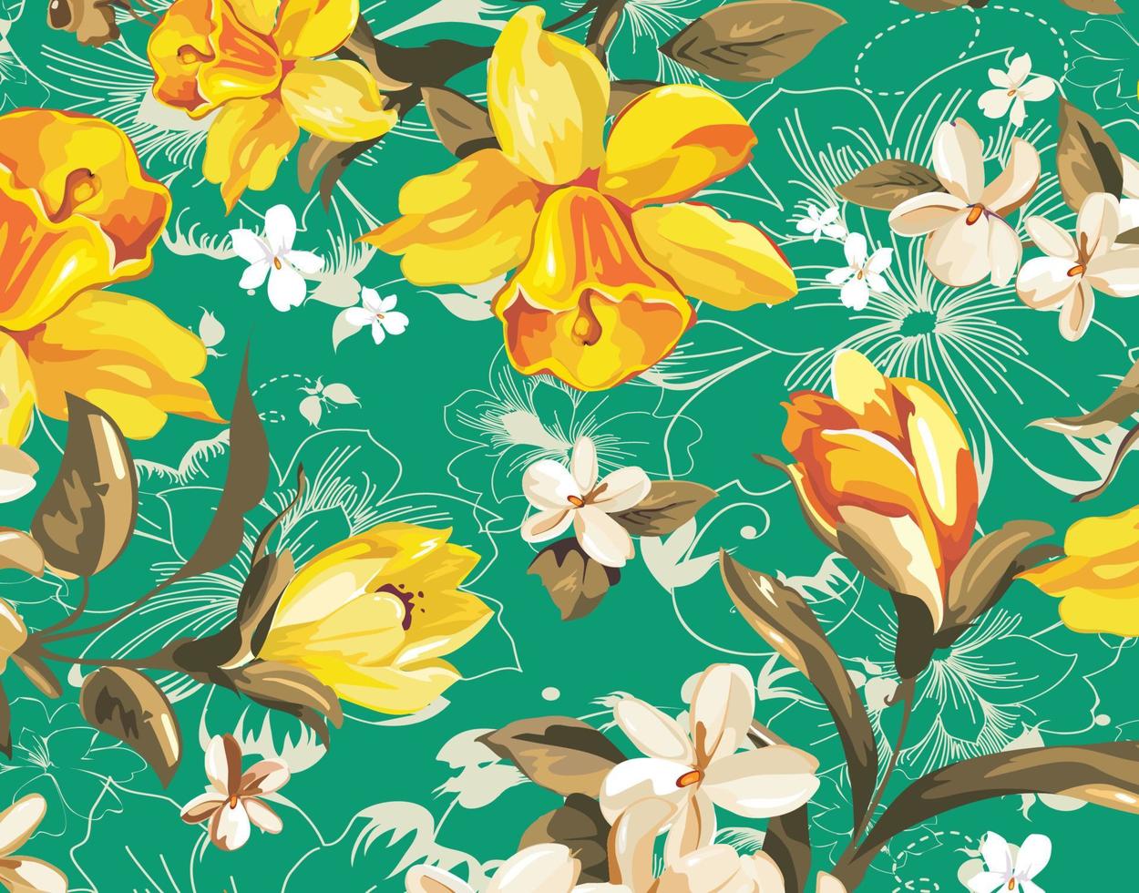 Yellow flowers pattern vector