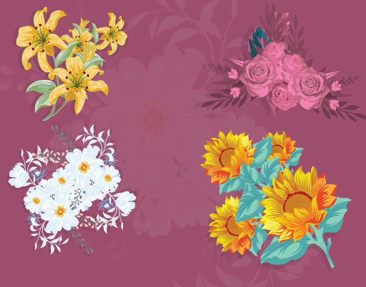 flower icons colored retro design vector