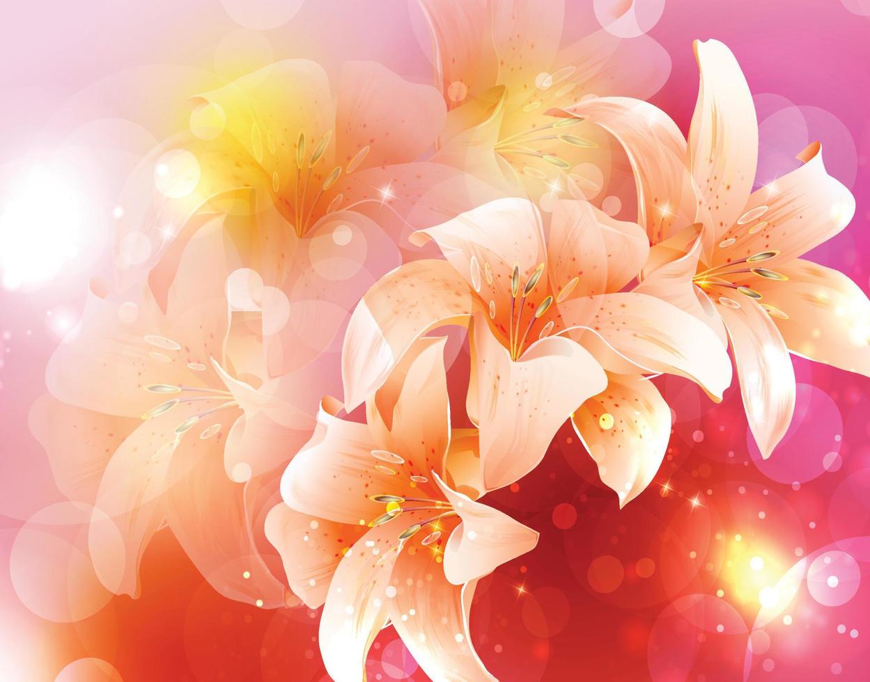 Lily flower on pink gradient background vector