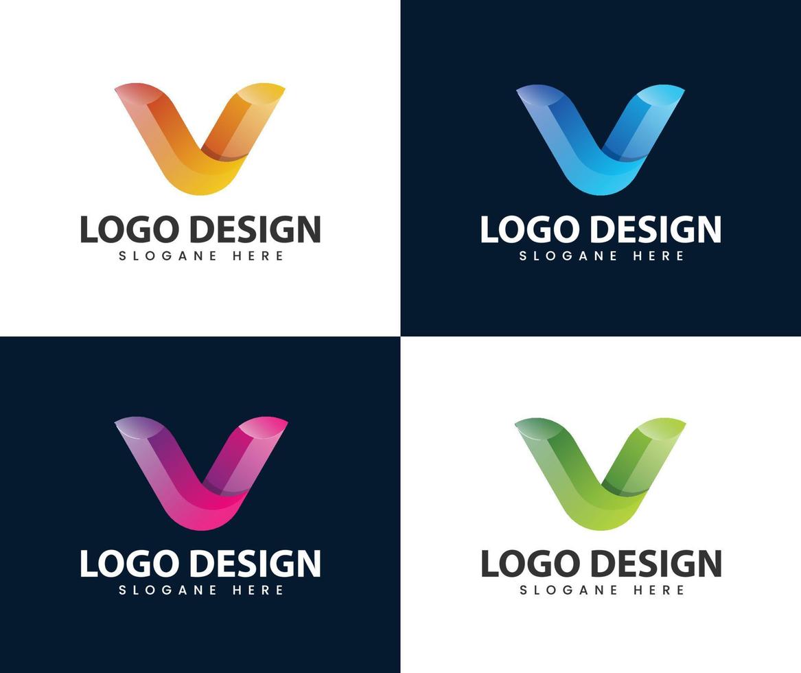 Abstract modern 3d letter v logo design vector