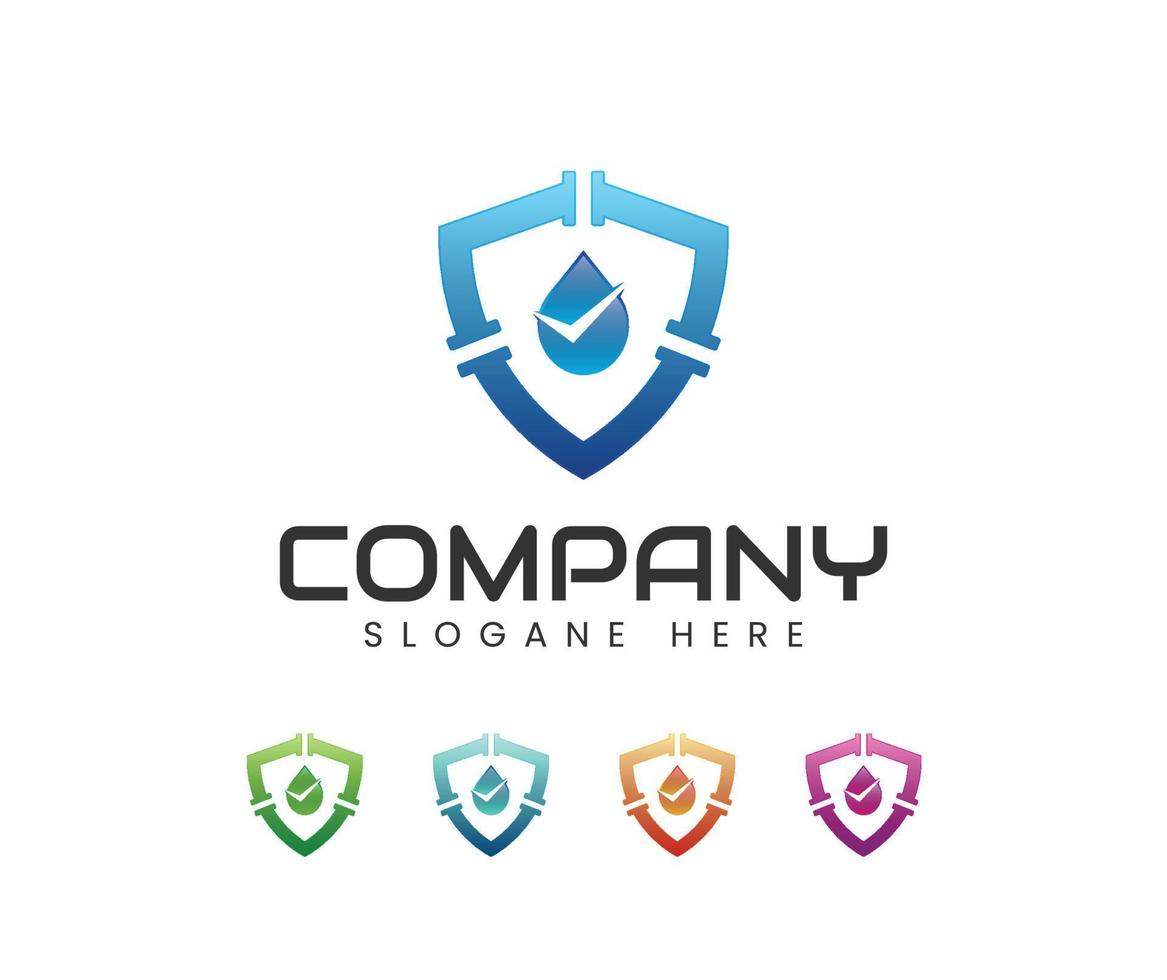 Shield plumbing logo design vector