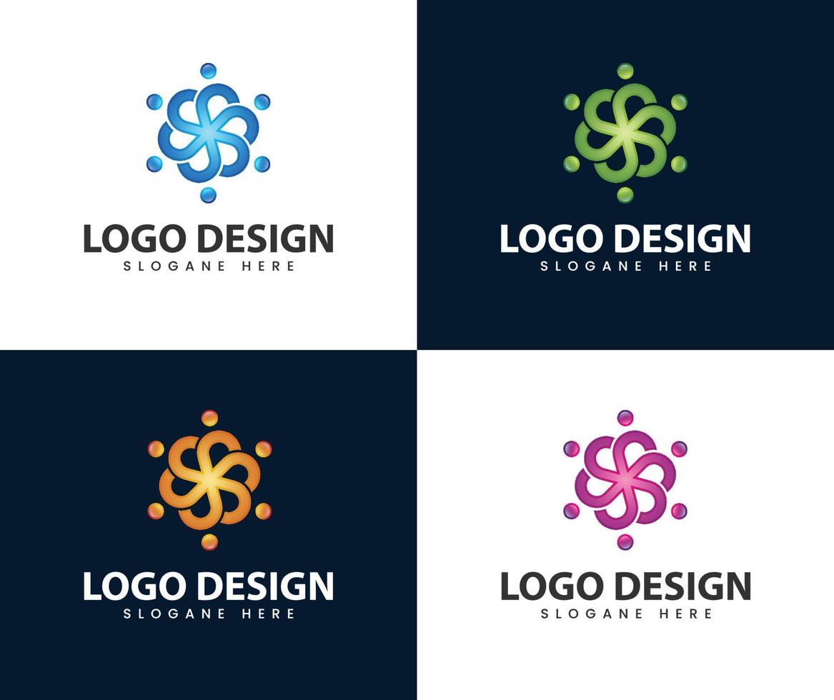 diseño de logotipo de cuidado de personas de unidad redonda abstracta vector