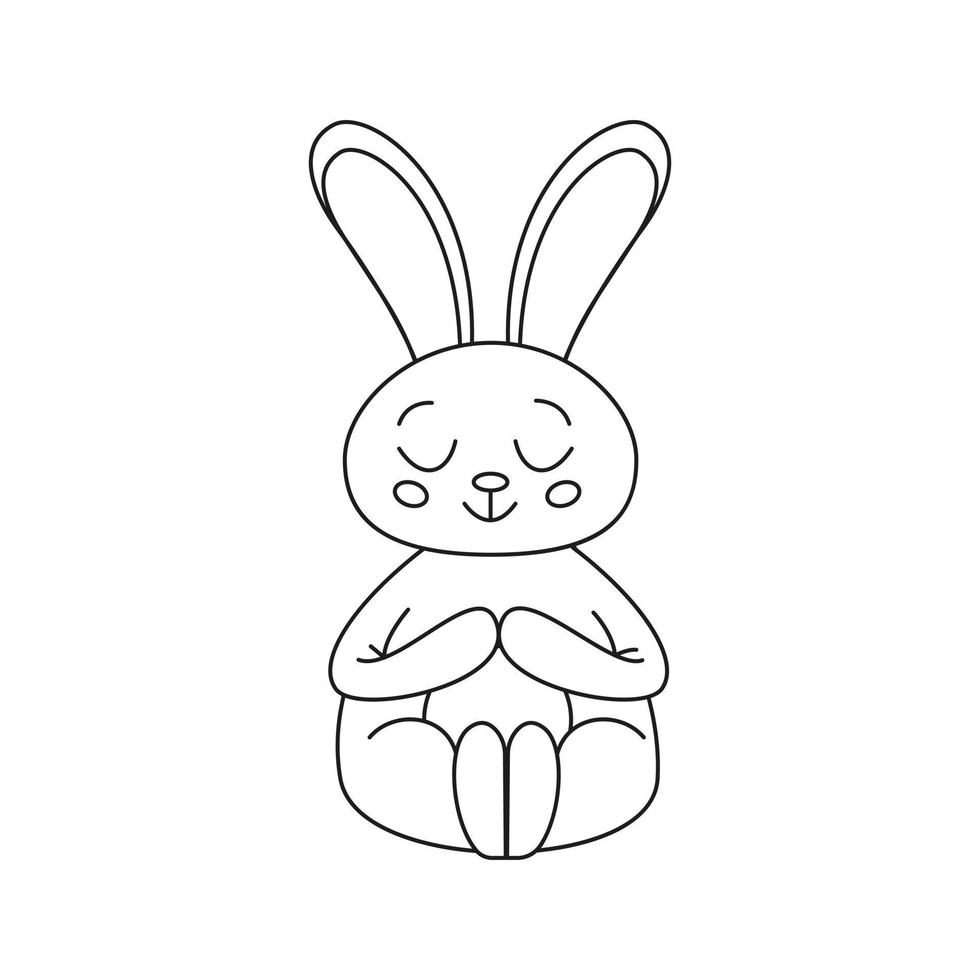 Cute outline rabbit, bunny for coloring. Rabbit Bunny Cartoon Outline Coloring Book or page for kids. Happy Easter in doodle style. Illustration Vector. vector