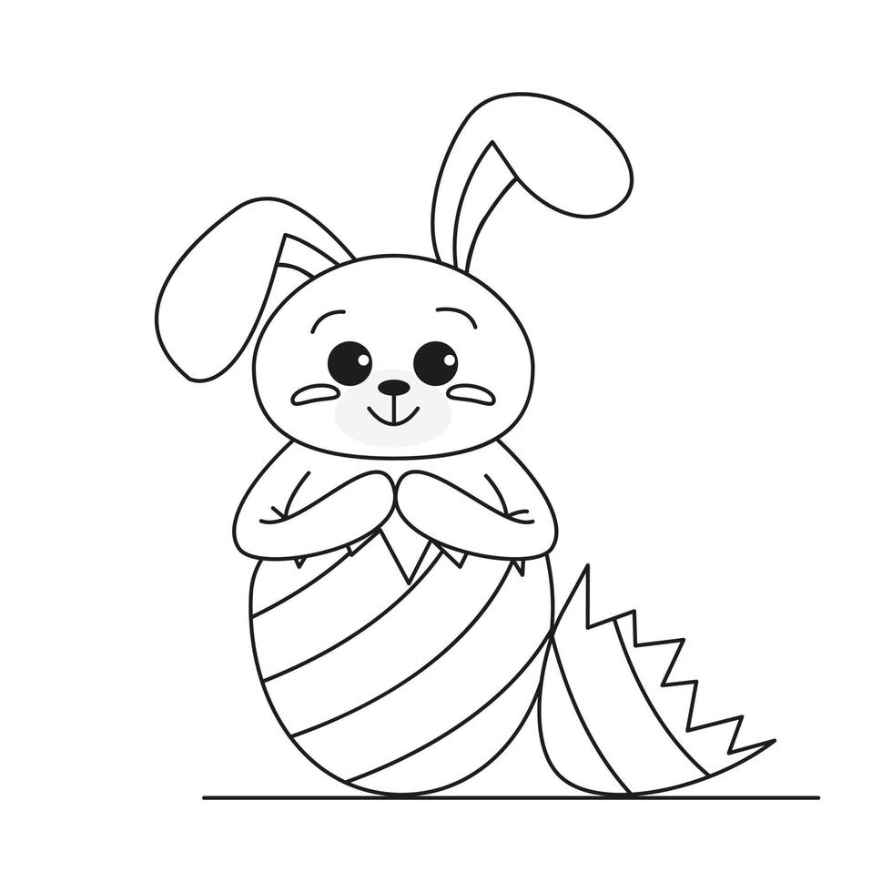 Happy Easter rabbit in doodle style. Cute outline rabbit, bunny for coloring. Rabbit Bunny Cartoon Outline Coloring Book or page for kids. Illustration Vector. vector