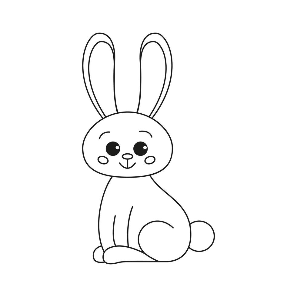 Cute outline rabbit, bunny for coloring. Rabbit Bunny Cartoon Outline Coloring Book or page for kids. Happy Easter in doodle style. Illustration Vector. vector