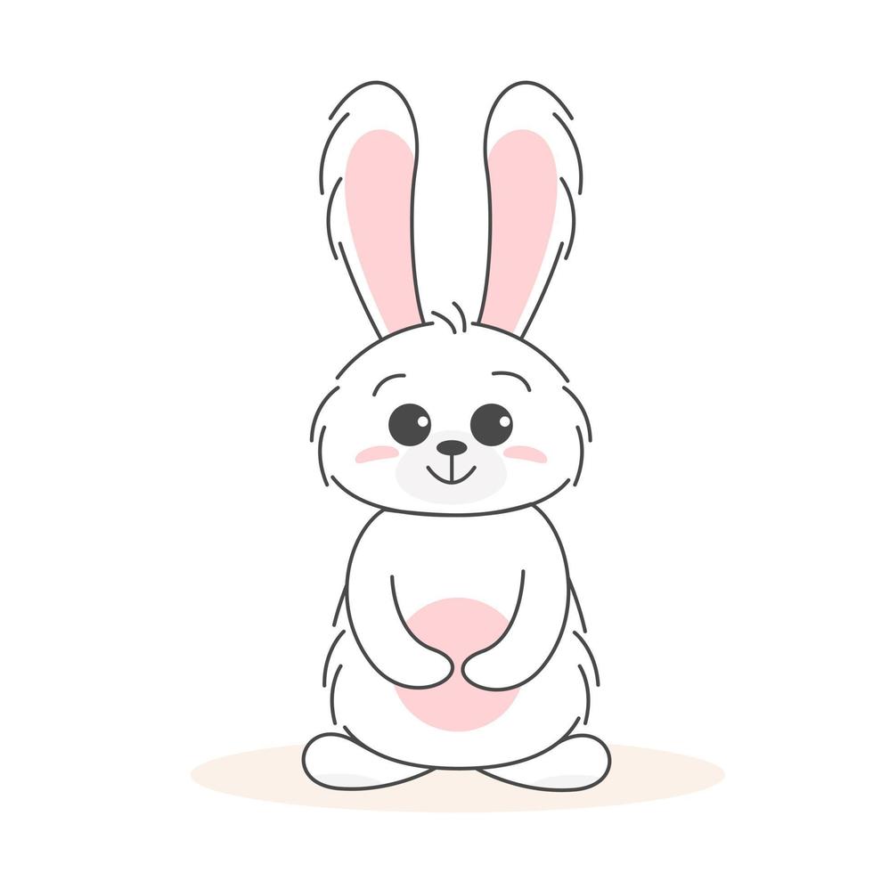 Cute bunny, baby and children concept. Happy easter rabbits different poses cartoon characters. Card with Cute bunny. Bunny with floral leafs. Design for baby, kids poster, card, invitaton. Vector