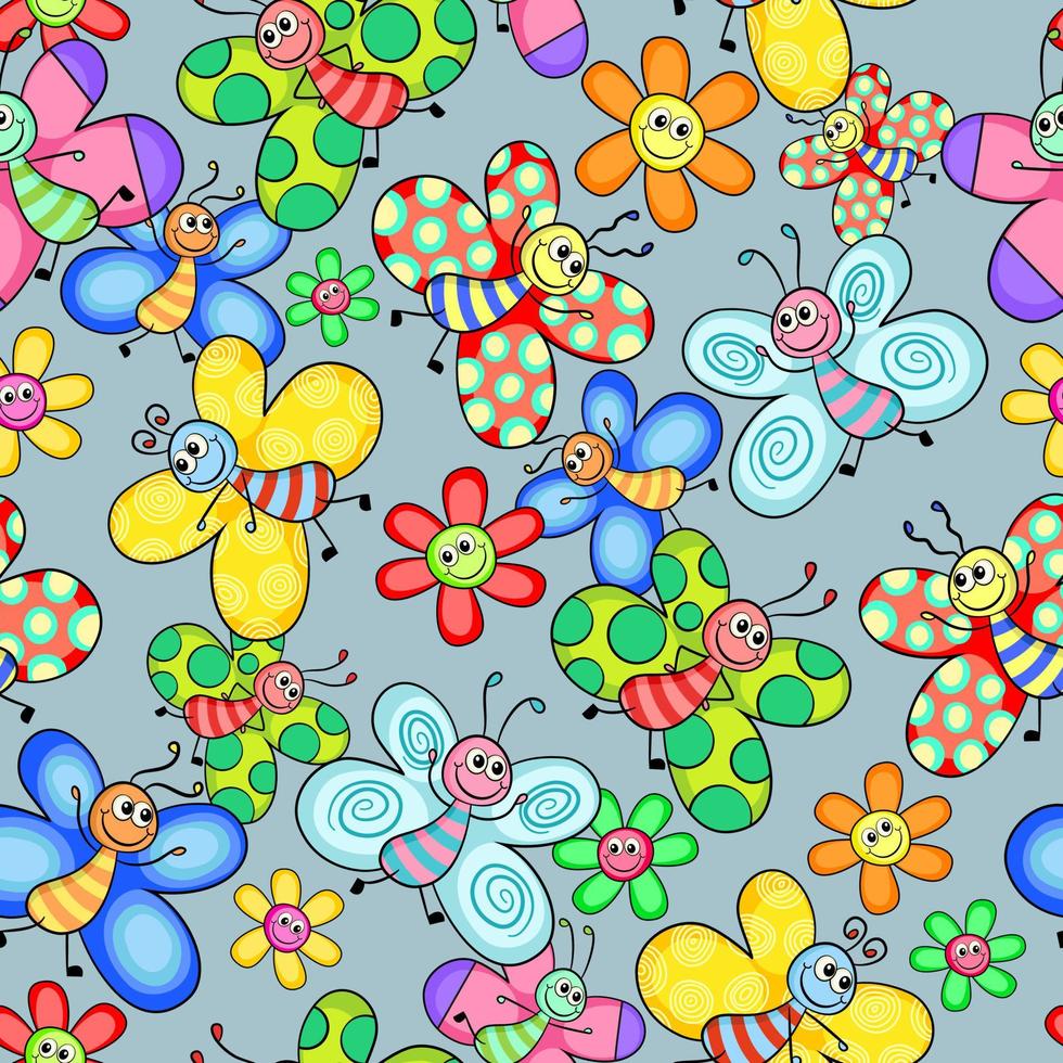 Cute Cartoon Stick Butterfly Seamless Pattern vector