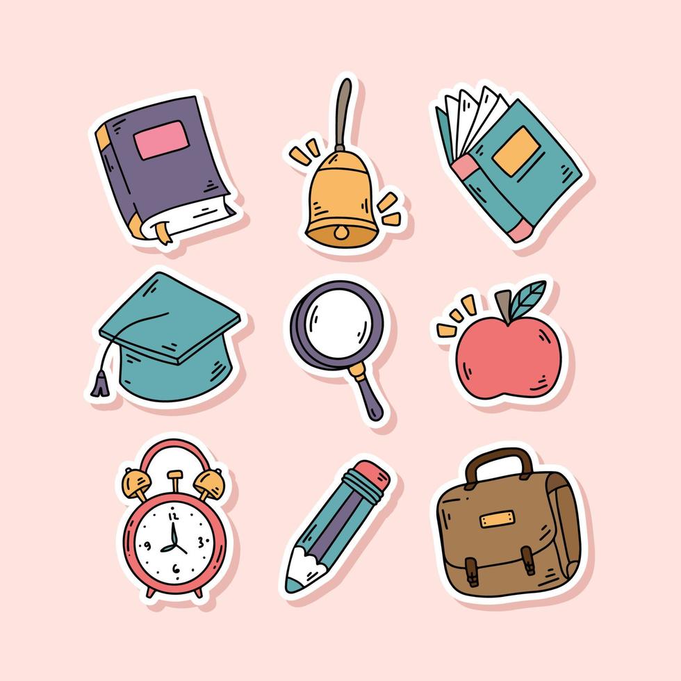 Collection of Cute Hand Drawn School Elements Sticker vector