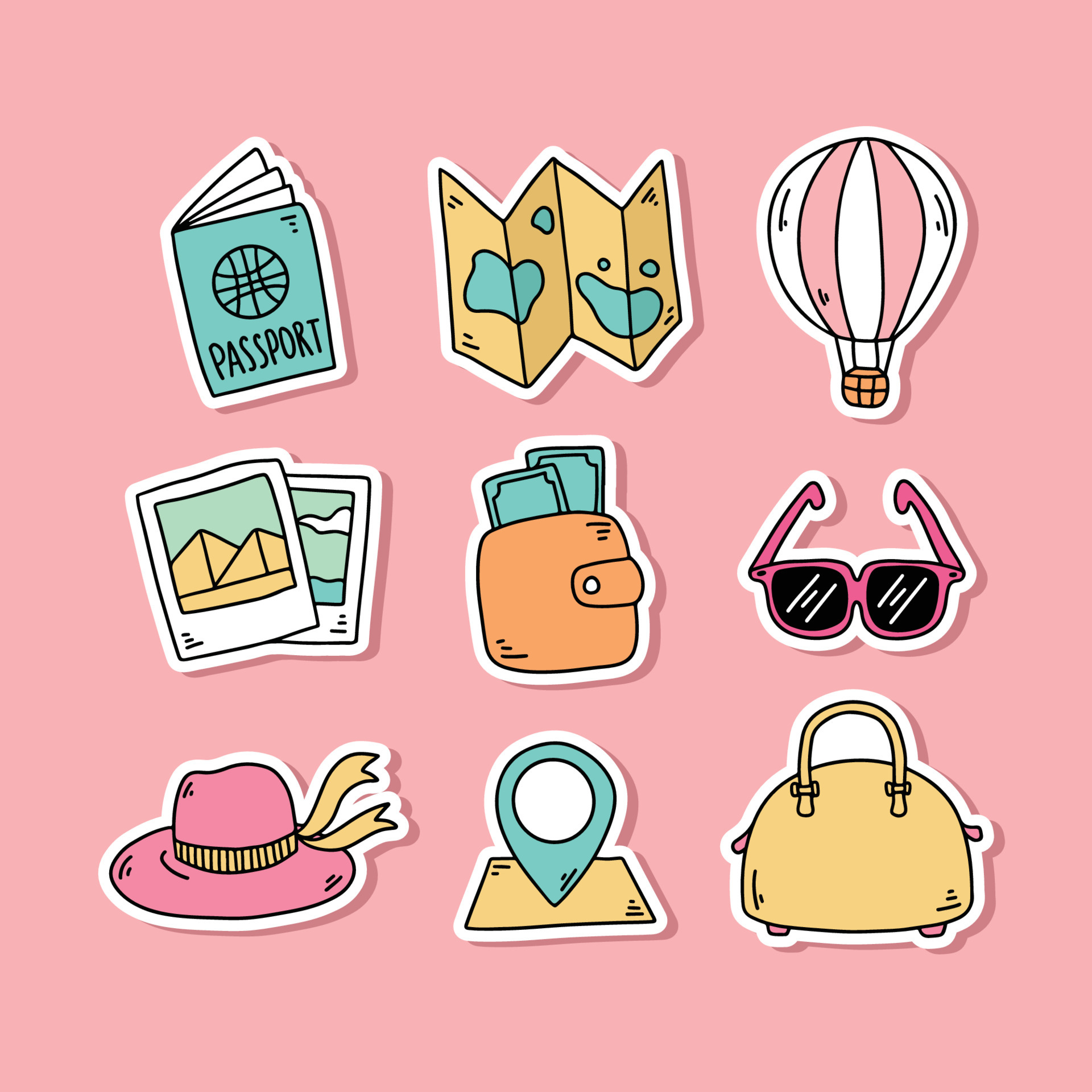 Cute Hand Drawn Travel Elements Sticker Collection 7118569 Vector