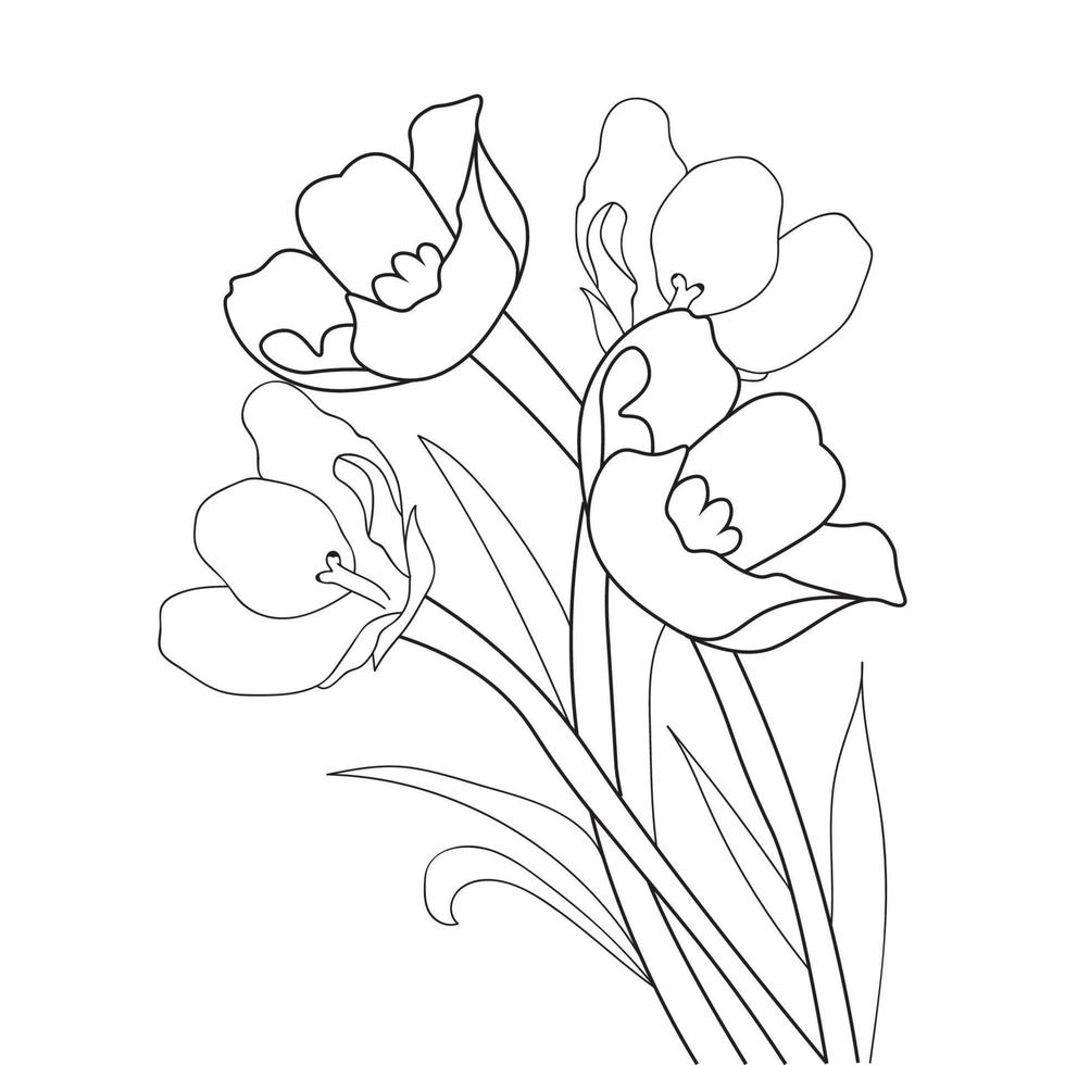 childish coloring page flower sketching illustration with graphic line element vector