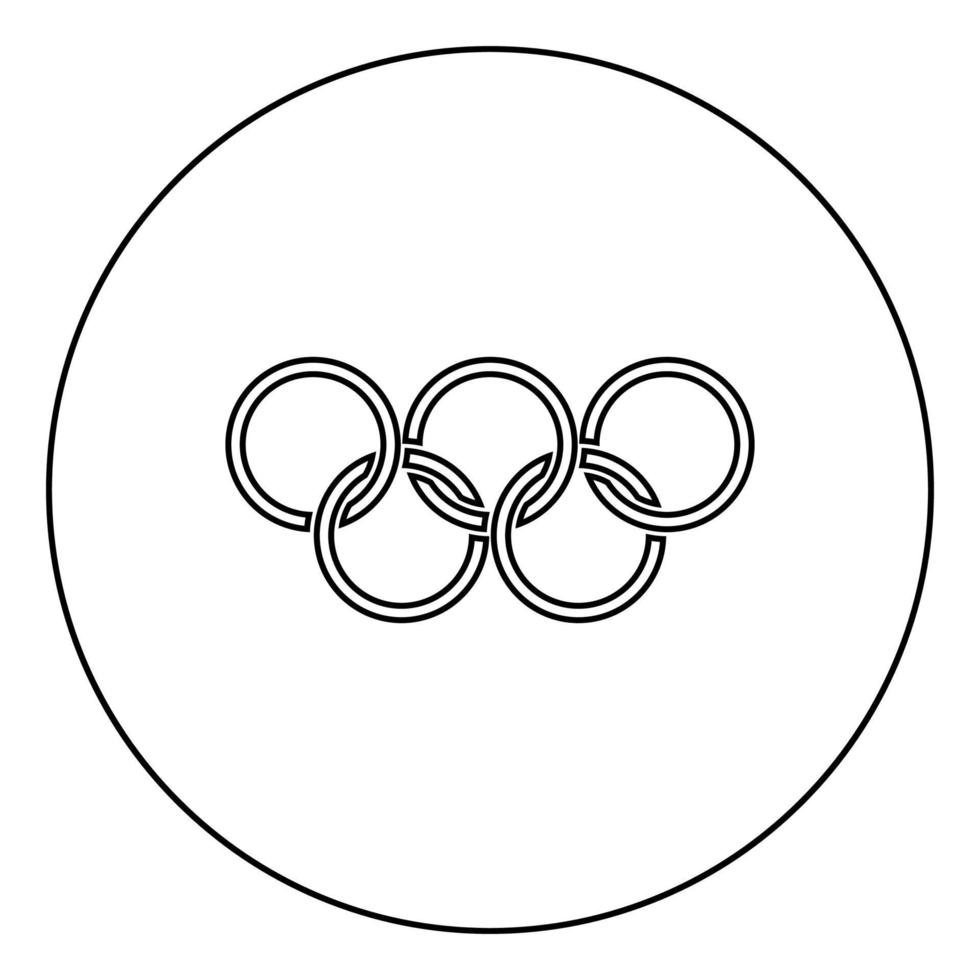 Olympic rings Five Olympic rings icon in circle round outline black color vector illustration flat style image