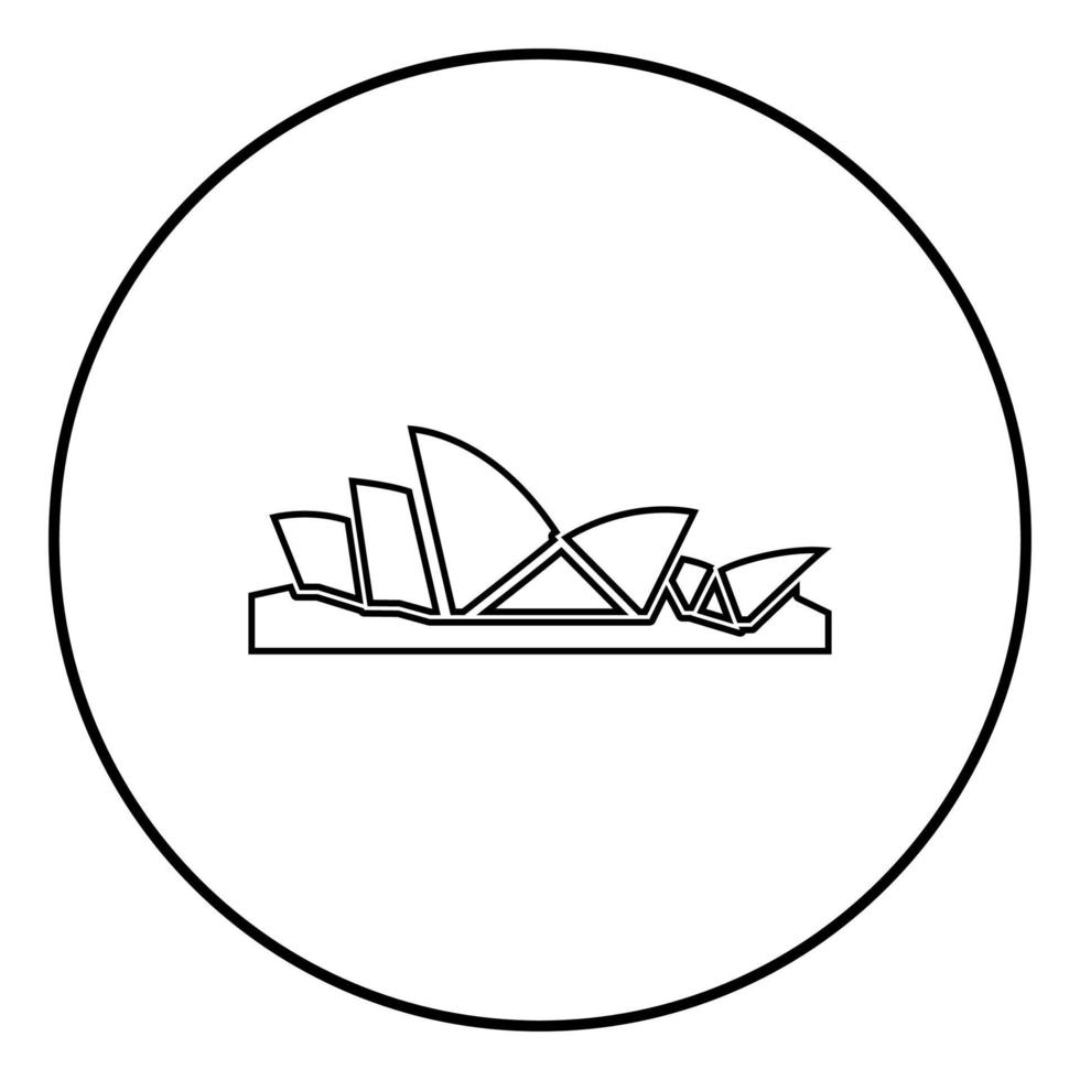 icono de la ópera de sydney color negro en círculo redondo vector