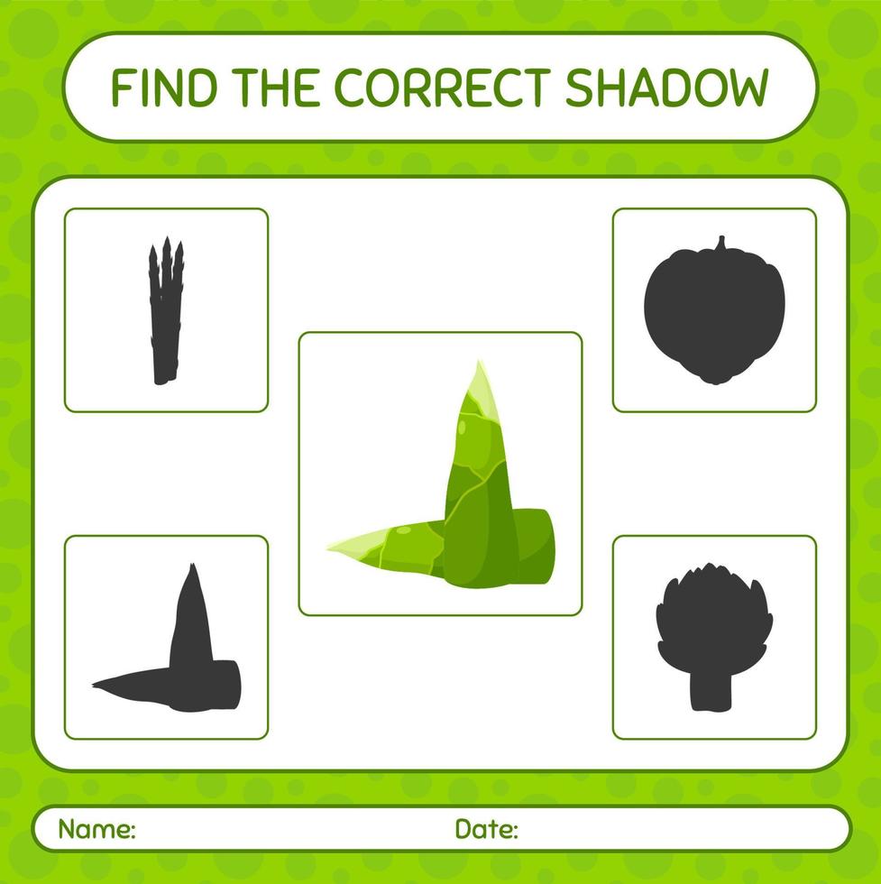 Find the correct shadows game with bamboo shoot. worksheet for preschool kids, kids activity sheet vector