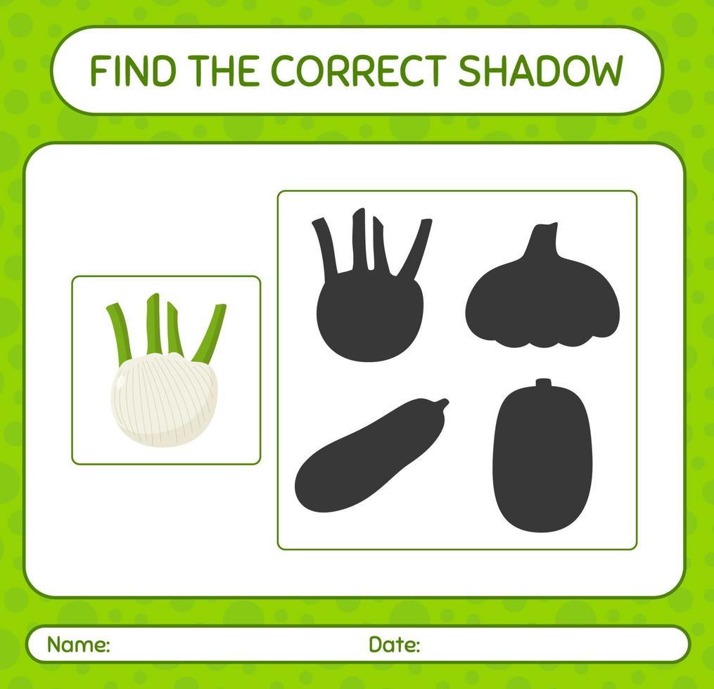 encuentra el juego de sombras correcto con hinojo. hoja de trabajo para niños en edad preescolar, hoja de actividades para niños vector