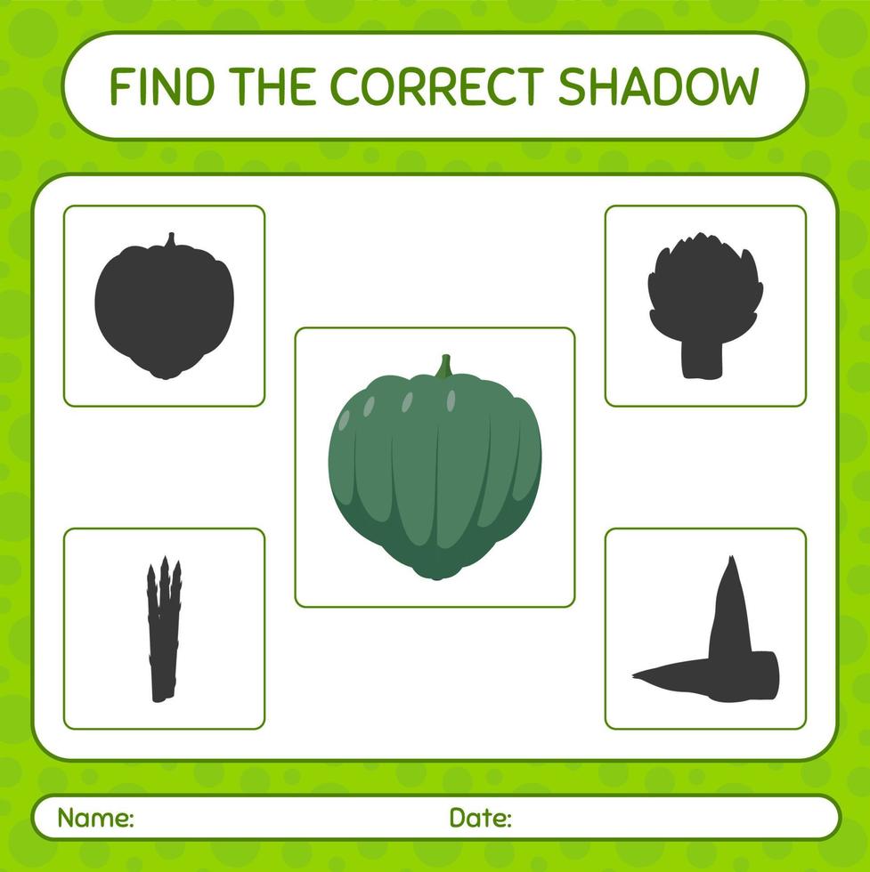 Find the correct shadows game with acorn squash. worksheet for preschool kids, kids activity sheet vector