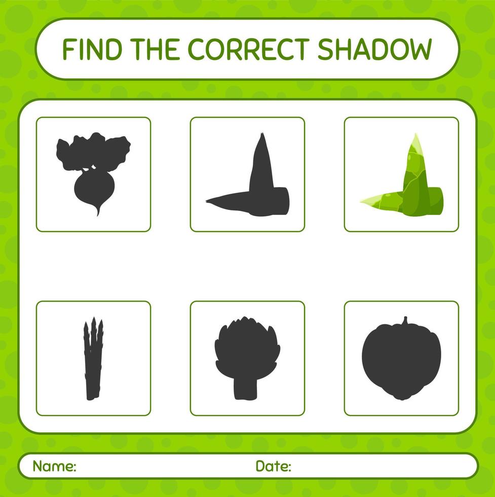 Find the correct shadows game with bamboo shoot. worksheet for preschool kids, kids activity sheet vector