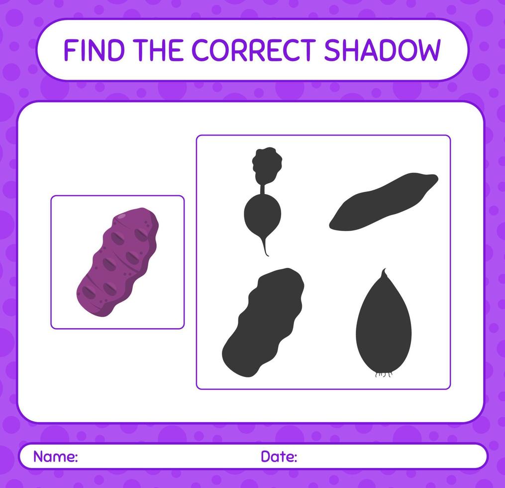 Find the correct shadows game with purple taewa. worksheet for preschool kids, kids activity sheet vector
