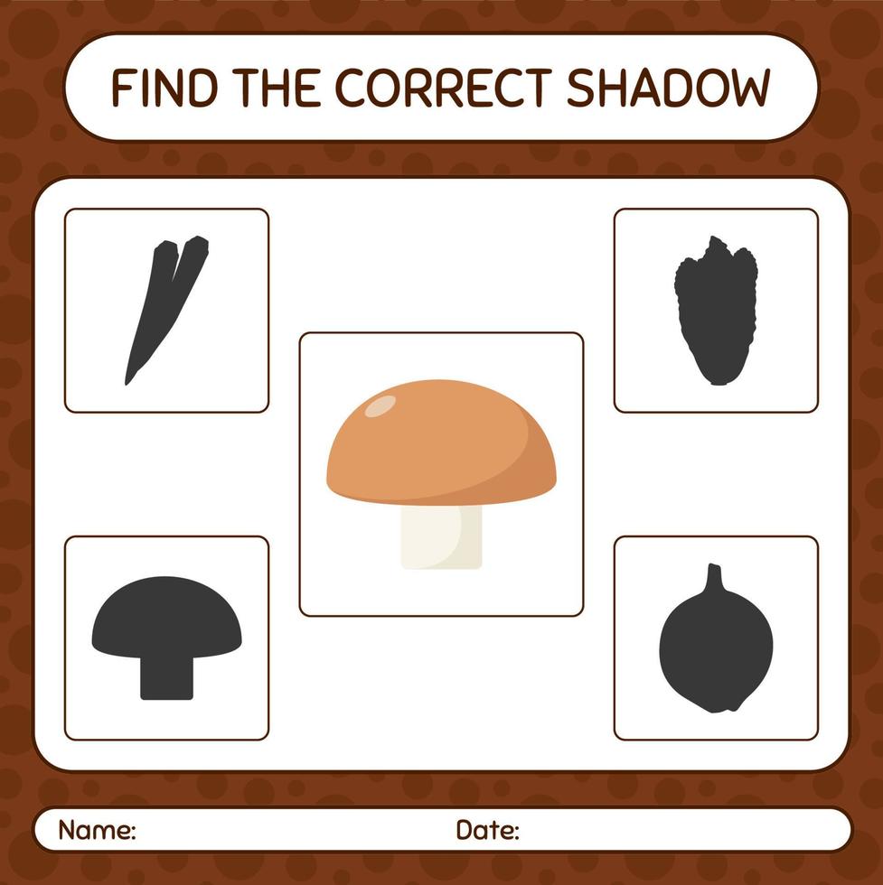 Find the correct shadows game with mushroom. worksheet for preschool kids, kids activity sheet vector