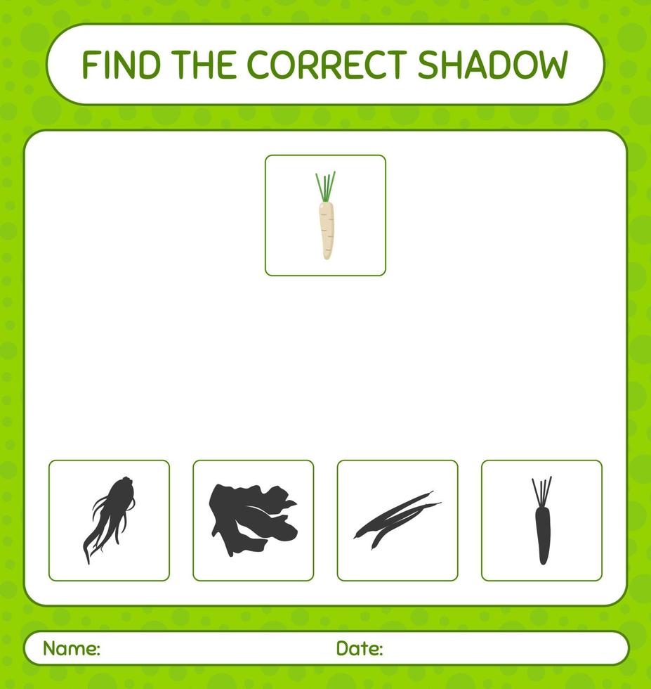 Find the correct shadows game with hamburg parsley. worksheet for preschool kids, kids activity sheet vector