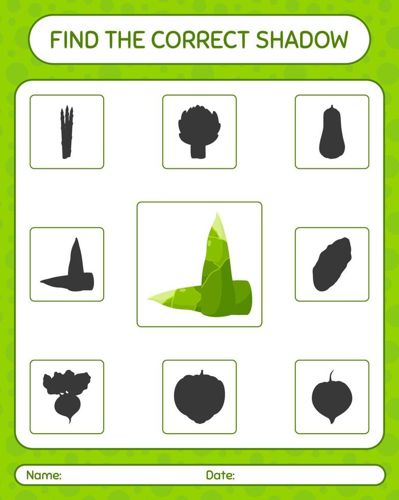 Find the correct shadows game with bamboo shoot. worksheet for preschool kids, kids activity sheet vector