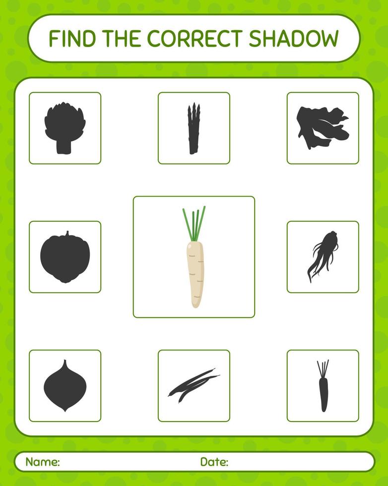 Find the correct shadows game with hamburg parsley. worksheet for preschool kids, kids activity sheet vector