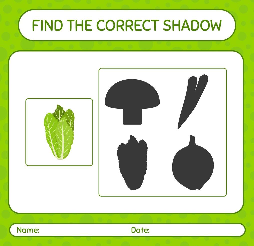 encuentra el juego de sombras correcto con lechuga. hoja de trabajo para niños en edad preescolar, hoja de actividades para niños vector