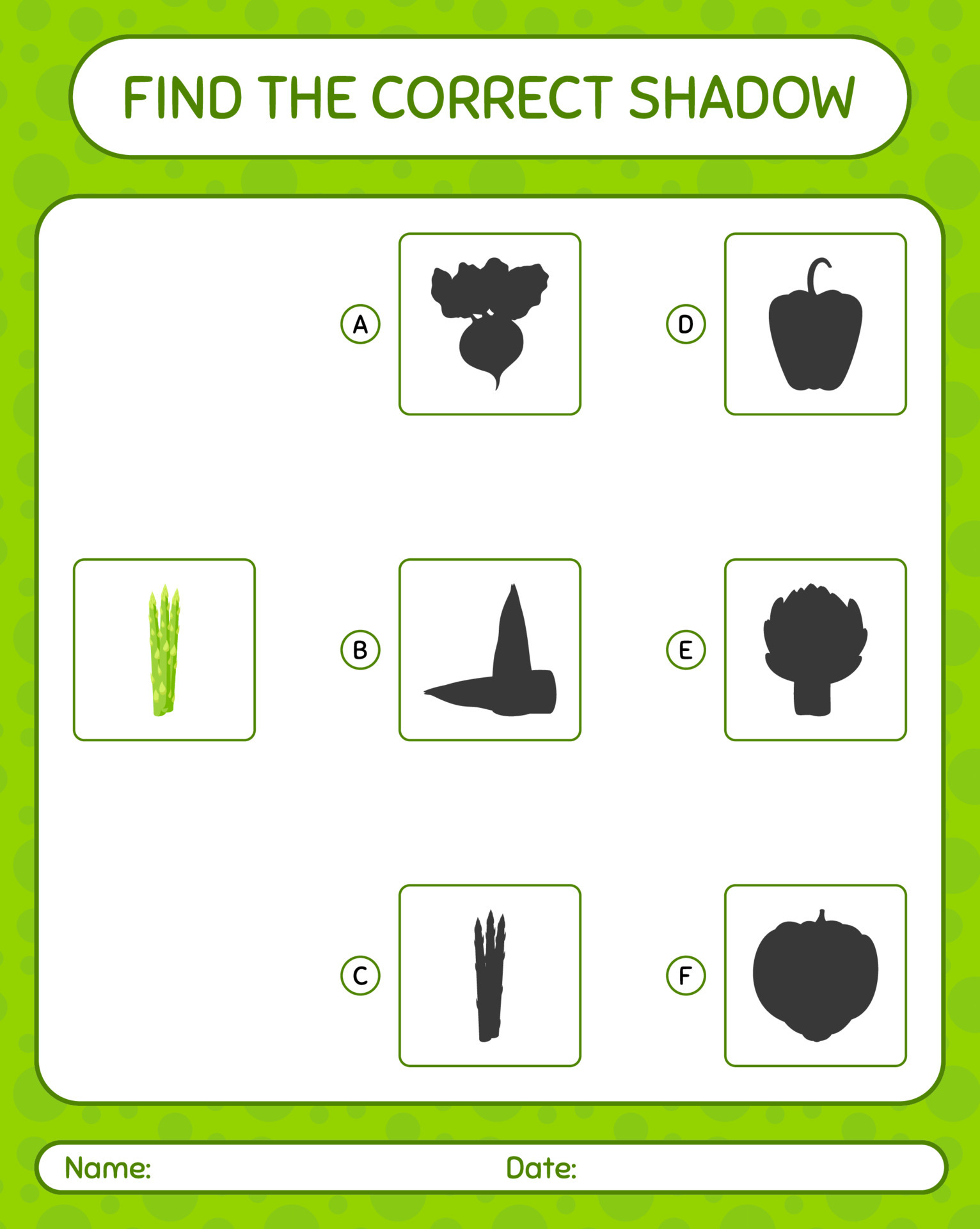 Find the correct shadows game with asparagus. worksheet for ...