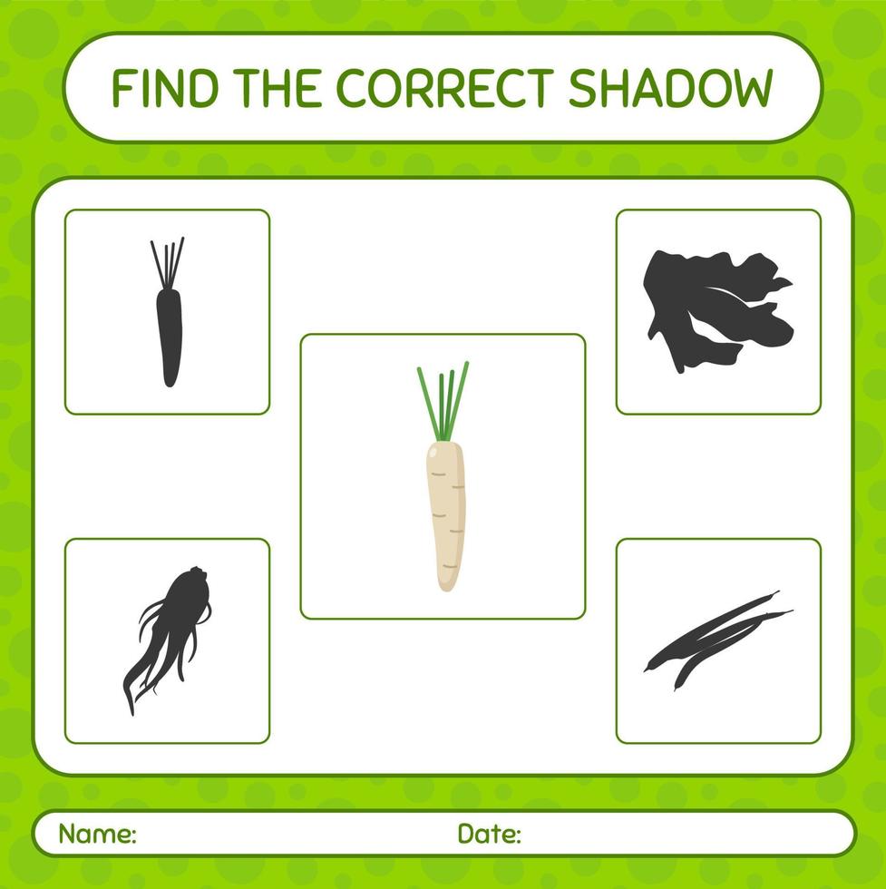 Find the correct shadows game with hamburg parsley. worksheet for preschool kids, kids activity sheet vector