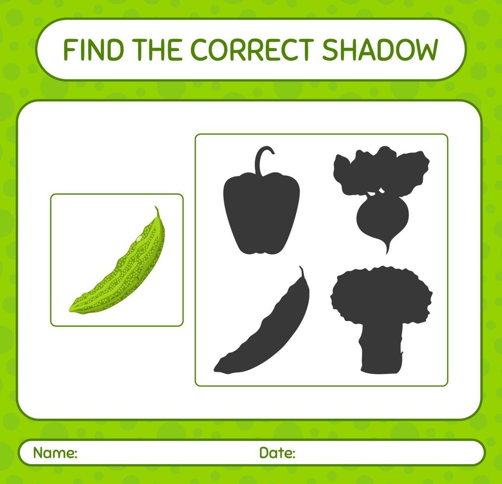 encuentra el juego de sombras correcto con melón amargo. hoja de trabajo para niños en edad preescolar, hoja de actividades para niños vector