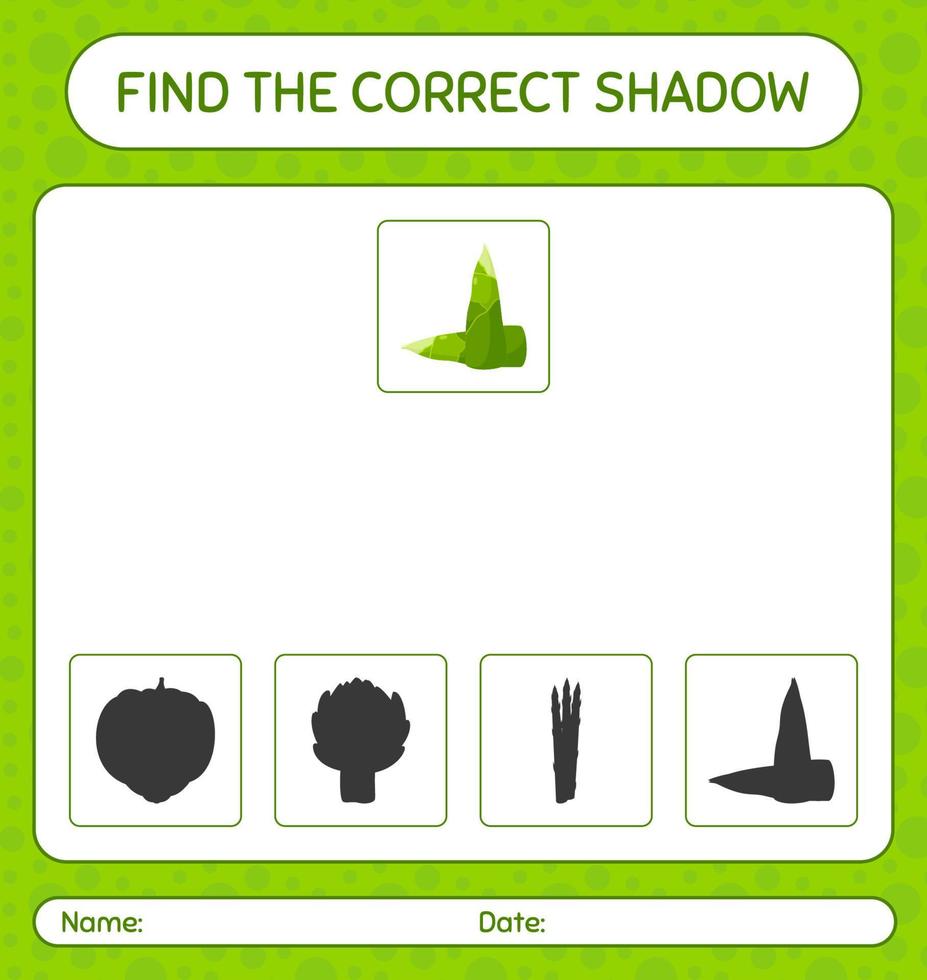 Find the correct shadows game with bamboo shoot. worksheet for preschool kids, kids activity sheet vector