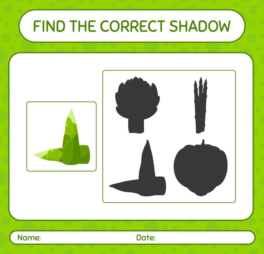 Find the correct shadows game with bamboo shoot. worksheet for preschool kids, kids activity sheet vector