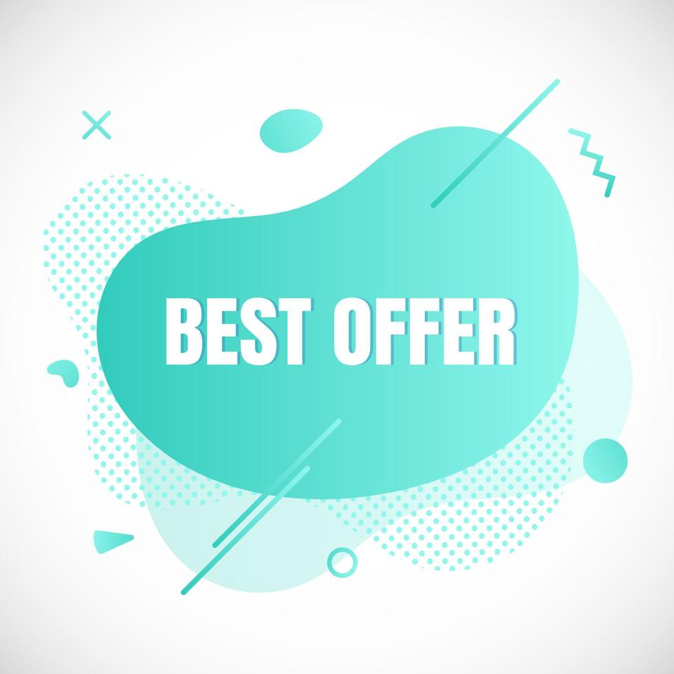 Modern liquid abstract special offer price sign BEST OFFER text gradient flat style design fluid vector colorful vector illustration banner simple shape advertising big sale or clearance symbol
